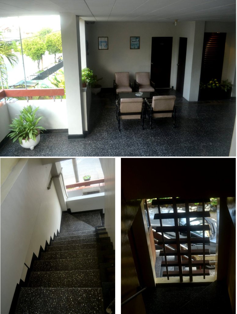 ruang bersama dan tangga ubin hitam