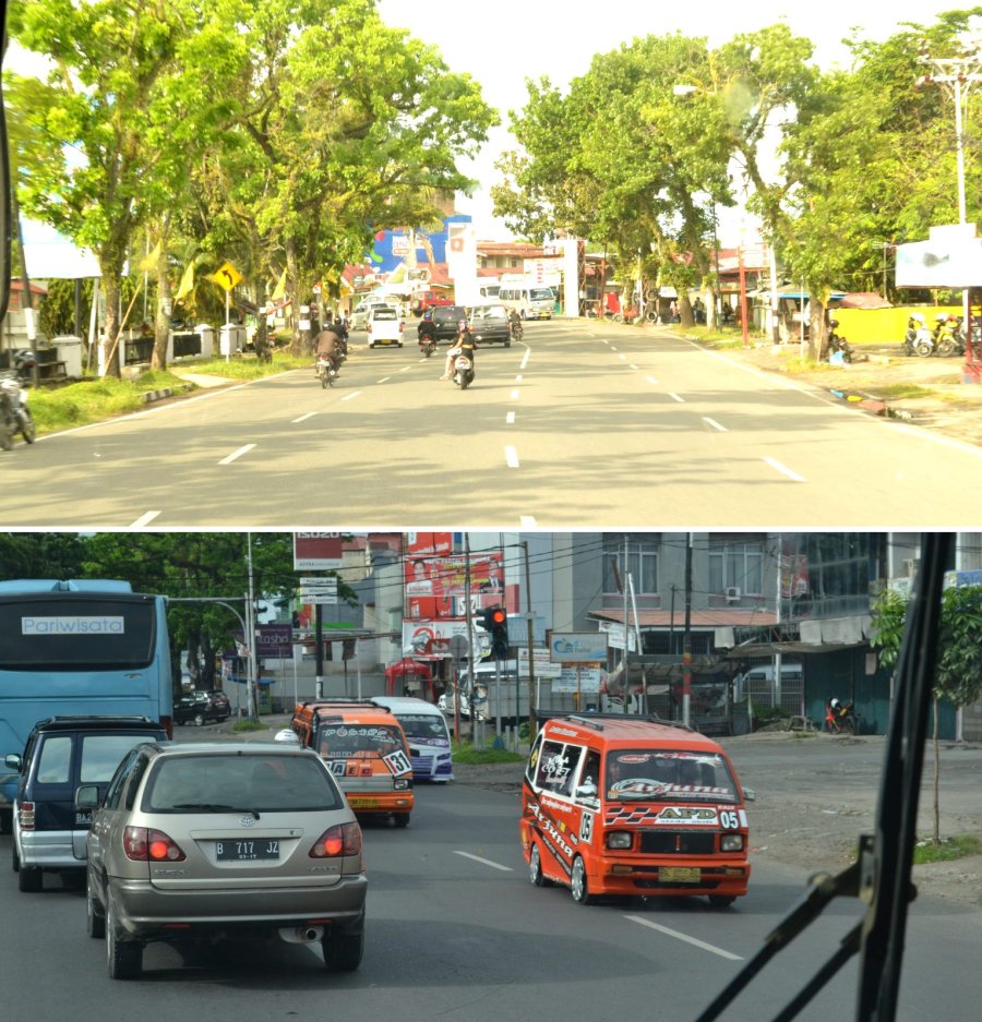 jalanan menuju padang yang lancar dan angkot yang full sticker