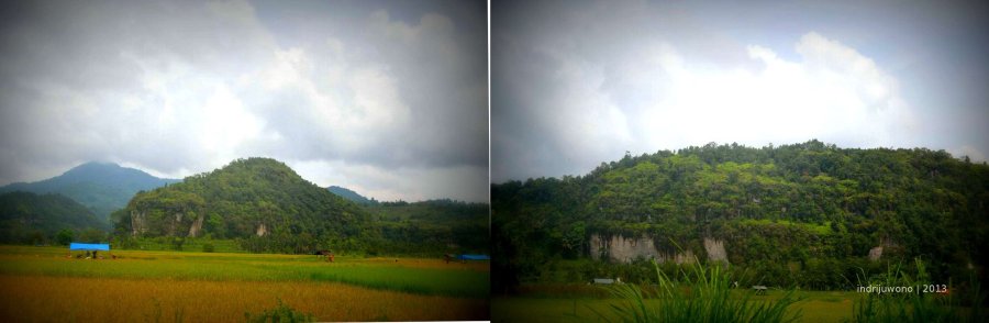 jejeran tebing batu yang melatari sawah