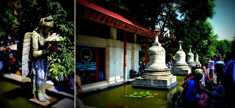 kolam di sepanjang jalan masuk wihara