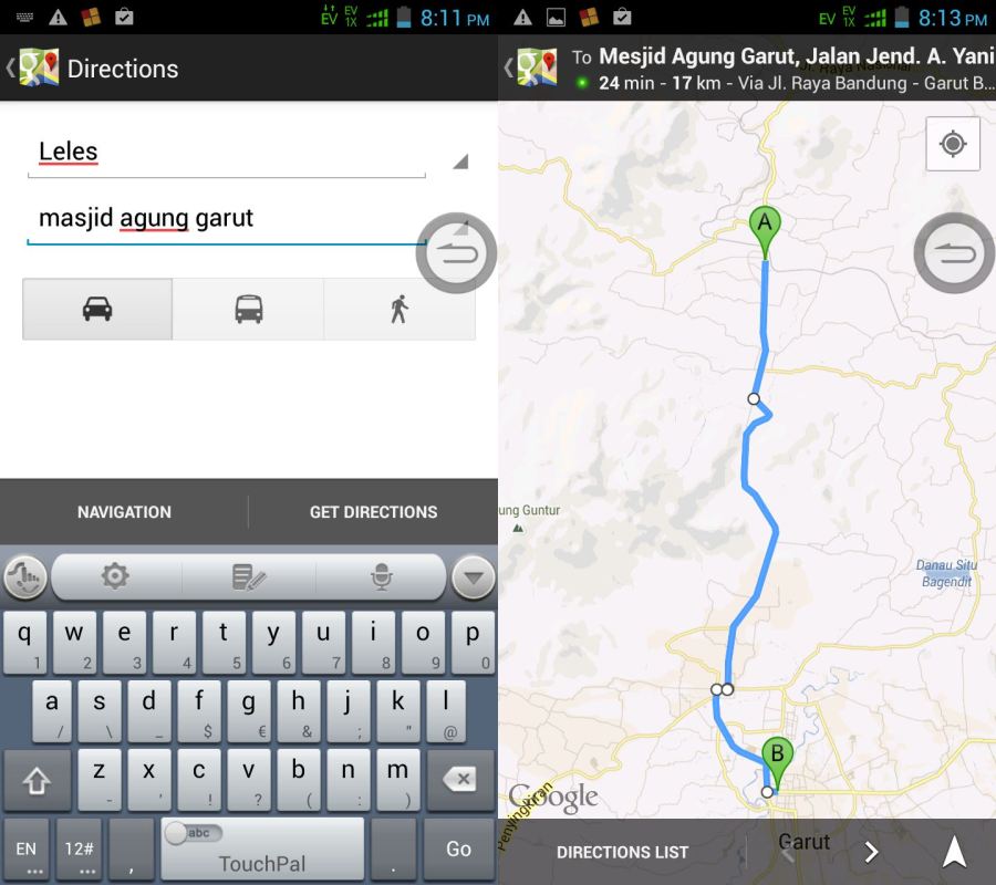 menggunakan 'direction' pada googlemap