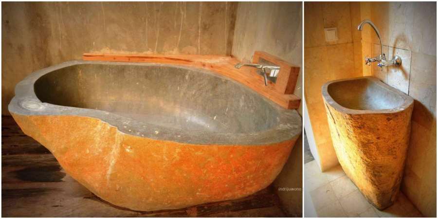 bak mandi dari batu karya para artisan