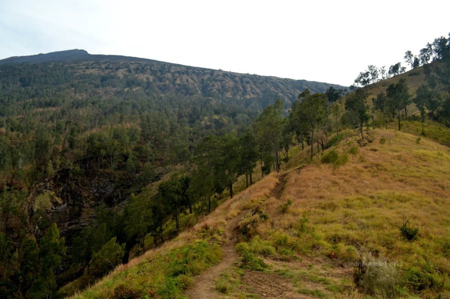 lepas pos tiga, berjalan di tepian lereng butuh konsentrasi. makanan tak boleh kurang.