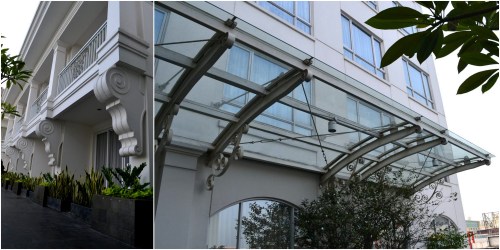 kanopi dari gedung utama, kaca namun punya rangka organik